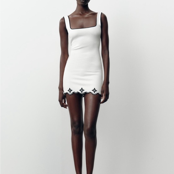 Zara Dresses & Skirts - Zara White Mini Dress with Black Accents